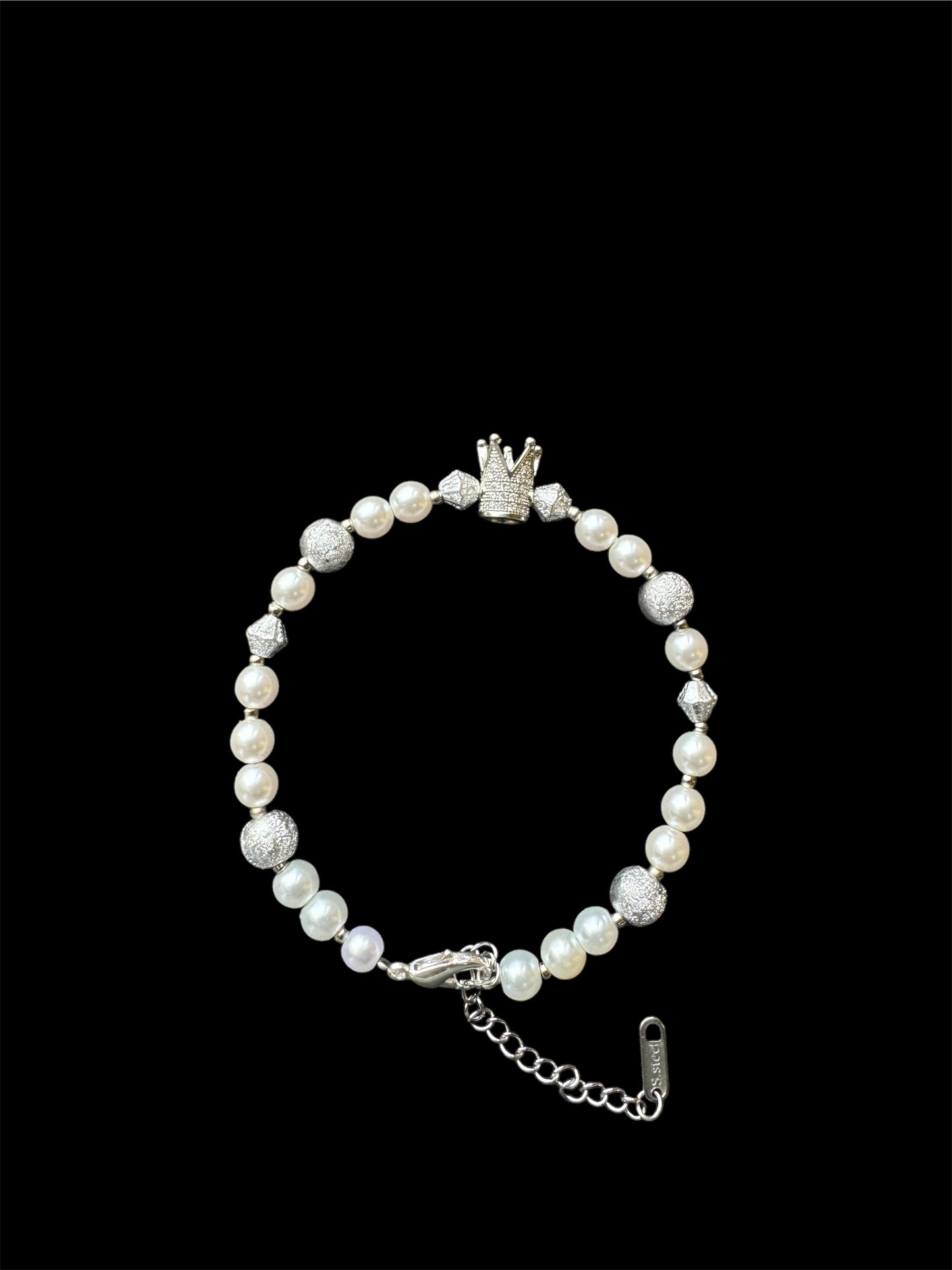 Pearl silver crown bracelet